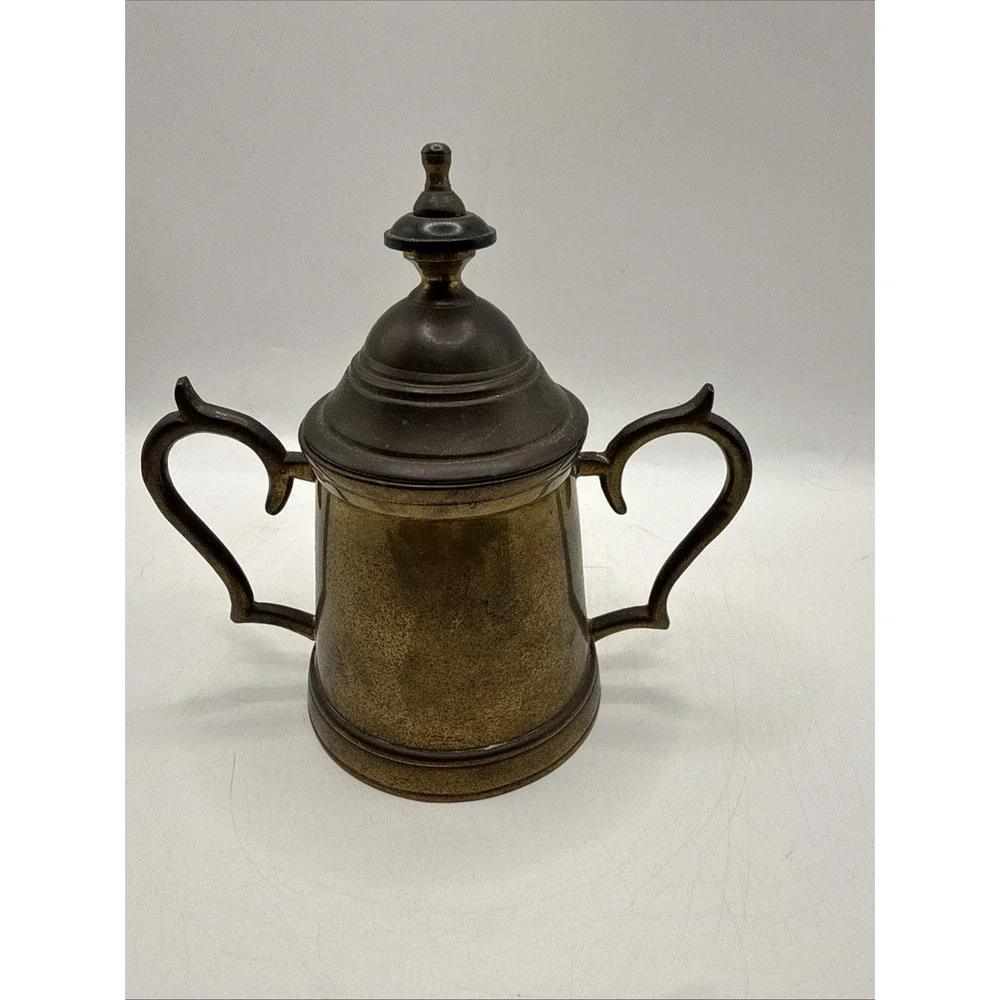 Vintage Brass Sugar Bowl w/Lid Unpolished Unmarked‎